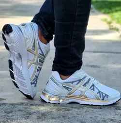 کفش کتونی اسپرت مردانه و پسرانه طرح اسیکس شیک و باکیفیت بالا سفید طلایی با ارسال رایگان 3761