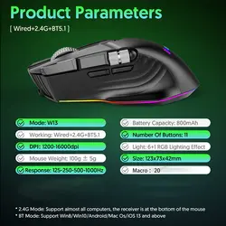 ماوس مخصوص بازی بی سیم و با سیم ام کی ای اس پی ان مدل W13(ارسال رایگان به تمام نقاط ایران)