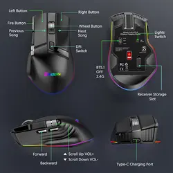 ماوس مخصوص بازی بی سیم و با سیم ام کی ای اس پی ان مدل W13(ارسال رایگان به تمام نقاط ایران)