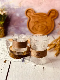 فنجان و شات پیرکس کمربند چوبی برفکی کد 3884