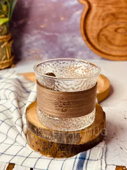 فنجان و شات پیرکس کمربند چوبی برفکی کد 3884