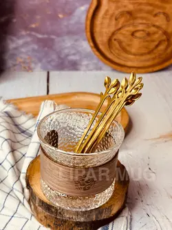 فنجان و شات پیرکس کمربند چوبی برفکی کد 3884