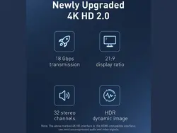 کابل اچ‌دی‌ام‌آی به اچ‌دی‌ام‌آی دو متری بیسوس Baseus HDMI 2.0 cable 4K 60 Hz 3D HDR 18 Gbps CAKGQ-B01