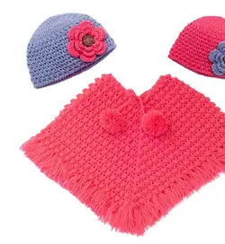 شنل بافت دخترانه با کلاه کد 003