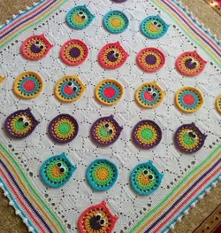 پتو بافتنی مدل جغد رنگی