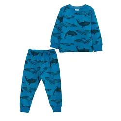 بلوز و شلوار یکرو پنبه Whale کد 3105 رنگ آبی نفتی