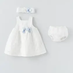 پیراهن و شورت و تل گل کد 13162 رنگ سفید