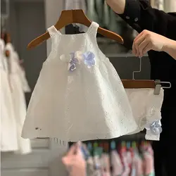 پیراهن و شورت و تل گل کد 13162 رنگ سفید