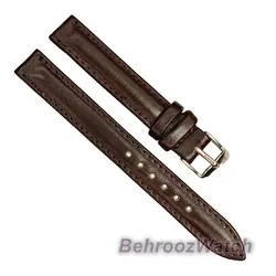 بند ساعت مچی زنانه چرم طبیعی PG ساده قهوه ای سیر سایز ۱۲