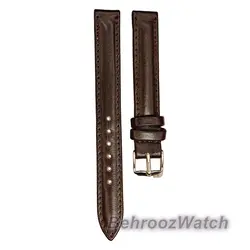 بند ساعت مچی زنانه چرم طبیعی PG ساده قهوه ای سیر سایز ۱۲