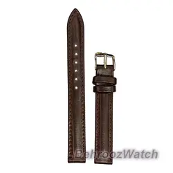 بند ساعت مچی زنانه چرم طبیعی PG ساده قهوه ای سیر سایز ۱۲