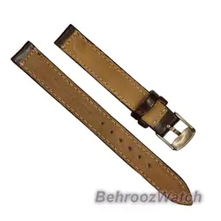 بند ساعت مچی زنانه چرم طبیعی PG ساده قهوه ای سیر سایز ۱۲