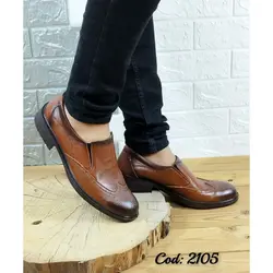 کفش چرم طبیعی مجلسی اداری  مردانه زیره طبی تزریق مستقیم  شیک هشترک عسلی  2105