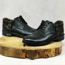 شیک ترین کفش مجلسی اداری مدل چرم طبیعی سگک دار بندی مشکی با ارسال رایگان 2340