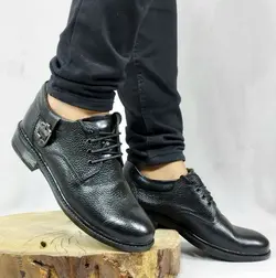 شیک ترین کفش مجلسی اداری مدل چرم طبیعی سگک دار بندی مشکی با ارسال رایگان 2340