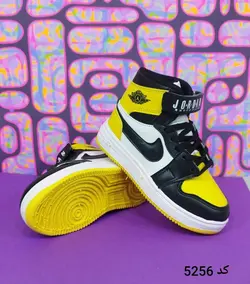 کفش  نیم بوت بچگانه پسرانه مدل نایک جردن با رنگبندی جذاب و عالی مشکی زرد با ارسال رایگان