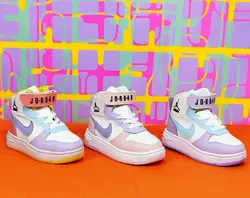 کفش  نیم بوت بچگانه دخترانه مدل نایک جردن با رنگبندی جذاب با کیفیت بالا یاسی نارنجی با ارسال رایگان