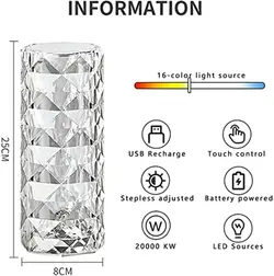 چراغ شارژی رومیزی با طراحی کریستال ا rose diamond table lamp USB charging Touch lamp