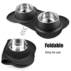 ظرف غذا خوری سگ و گربه به همراه آبخوری استیل مارک S2C