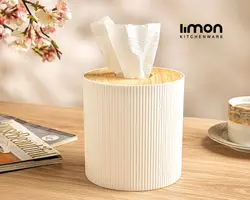 جا دستمال استوانه‌ای رویه چوبی لیمون کد 2370