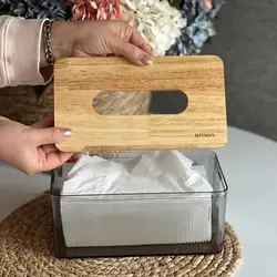 جعبه دستمال مستطیل رویه چوبی لیمون کد 2372
