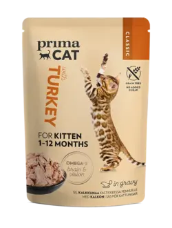 پوچ بچه گربه بوقلمون در آبگوشت پریما کت TURKEY IN GRAVY CAT FOOD FOR KITTEN
