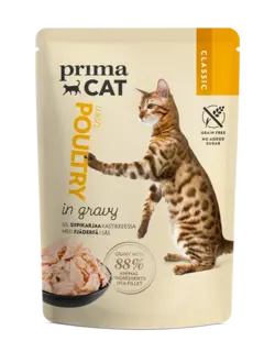 پوچ گربه پرندگان در آبگوشت پریما کت PRIMA CAT COMPLETE MEAL WITH POULTRY IN GRAVY