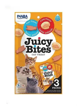 تشویقی تر گربه اینابا جوسی بایتس طعم ماهی و صدف (Inaba juicy bites fish and clam)