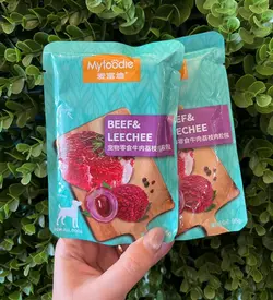 پوچ سگ گوشت بیف با لیچی مای فودی Myfoodie 宠物零食牛肉荔枝肉粒包