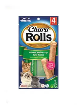 تشویقی گربه چورو رولز طعم مرغ و ماهی برند اینابا (Inaba Churu Rolls)