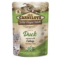 پوچ گربه بدون غلات اردک با کتنیپ کارنی لاو ۸۵ گرم Carnilove duck enriched with catnip for adult cats
