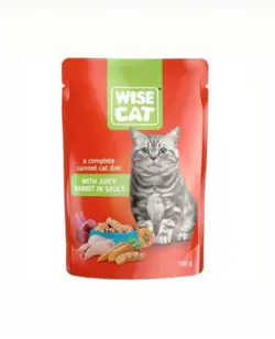 پوچ گربه وایز کت گوشت خرگوش در سس همراه کلاژن ۱۰۰ گرم Wise cat with juicy rabbit in sauce