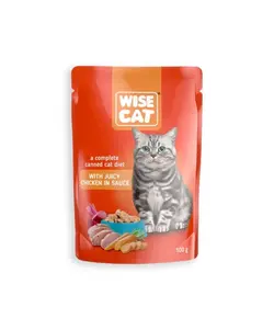 پوچ گربه وایز کت گوشت مرغ در سس همراه کلاژن ۱۰۰ گرم Wise cat with juicy chicken in sauce