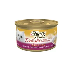 کنسرو گورمت گربه مرغ گریل شده با پنیر چدار فنسی فیست ۸۵ گرم Fancy feast Delights with cheddar