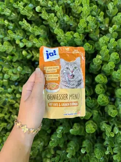 پوچ گربه بدون غلات با گوشت اردک و لوبیا سبز یا! ۱۰۰ گرم JA! GENIESSER MENÜ MIT ente & grünen bohnen