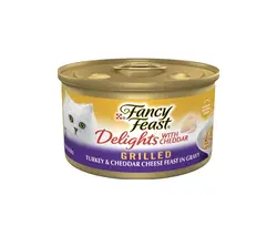 کنسرو گورمت گربه بوقلمون گریل شده با پنیر چدار فنسی فیست ۸۵ گرم Fancy feast Delights with cheddar