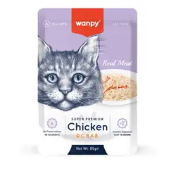 پوچ گربه ونپی مرغ رشته ای با خرچنگ ۸۵ گرم Wanpy super premium chicken & crab