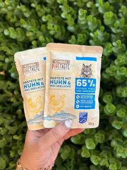 پوچ گربه کوشیدا بافت کیک گوشت مرغ و ماهی سیلچ ۸۵ گرم Coshida pure taste Pastete mit Huhn & Msc seelachs