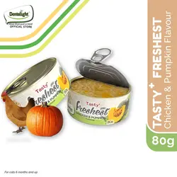 کنسرو گربه با طعم مرغ و کدو حلوایی دنتالایت ۸۰ گرمی Dentalight cat can with chicken & pumpkin
