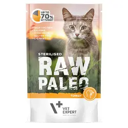 پوچ گربه عقیم شده وت اکسپرت طعم بوقلمون ۱۰۰ گرم Raw paleo cat pouches