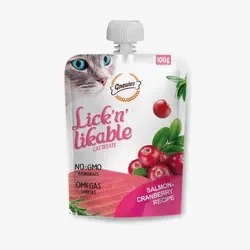 تشویقی پودینگ سالمون و کرنبری حاوی امگا۳ گناولرز ۱۰۰ گرم  GNAWLERS lick'n likable cat treats salmon & cranberry