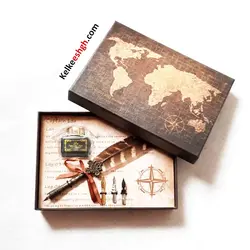 ست کادویی کالیگرافی قلم پر قرقاول (دسته قلم، نوکهای فلزی و مرکب)