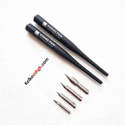 دسته قلم فلزی مخصوص خوشنویسی لاتین با ۴ نوک فلزی مختلف (کد 209)