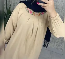 تونیک (مانتو) یقه گل دوزی پیله دار ابروبادی نیلا- ارسال رایگان- مزون آپارل