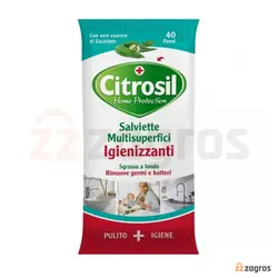 دستمال مرطوب پاک کننده و ضد عفونی کننده سطوح چند منظوره سیتروسیل با رایحه اکالیپتوس بسته 40 عددی