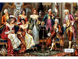 نخ و نقشه تابلو فرش تبریز طرح مجلس نوازندگی – کد NF2246