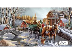 نخ و نقشه تابلو فرش کالسکه سواری در زمستان – کد NF2234