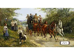 نخ و نقشه تابلو فرش دستبافت کالسکه سواری – کد NF2216