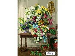 نخ و نقشه تابلو فرش طرح میز پر از گل – کد NG1440