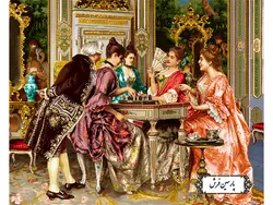 نخ و نقشه ارزان قیمت تابلو فرش شطرنج باز  – کد NF2134